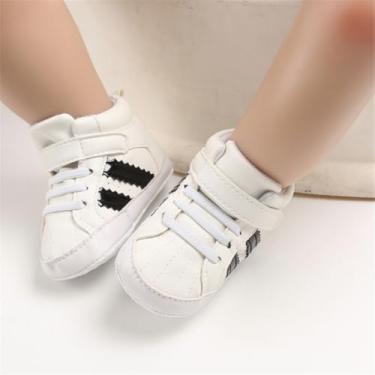 Imagem de Tênis para bebês meninos e meninas com sola macia, antiderrapante, leve, pré-andador para berço, A01/branco, 12-18 Months Toddler