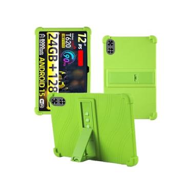 Imagem de Capa para tablet SVITOO P12 Android 15 de 12 polegadas, capa protetora de borracha leve à prova de choque, capa protetora de silicone macio ajustável para crianças, verde
