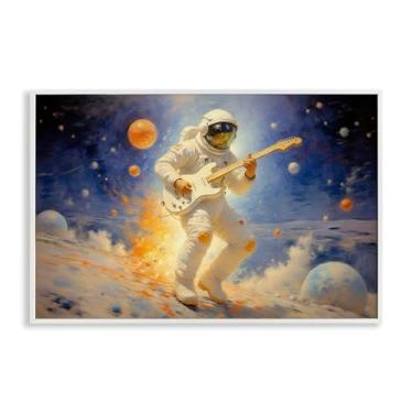 Imagem de Stupell Industries Arte giclée emoldurada cinza astronauta espacial músico, design por Angie Hawke, 12 x 18
