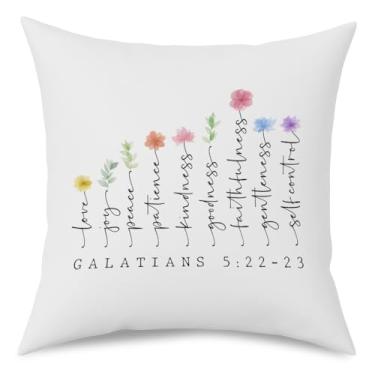 Imagem de Fokongna Travesseiro com versículo bíblico 5:22-23 The Fruit Christian Faith Decor Script 45,7 x 45,7 cm fronha para quarto sala de estar sofá cama, almofada de decoração floral, presentes religiosos
