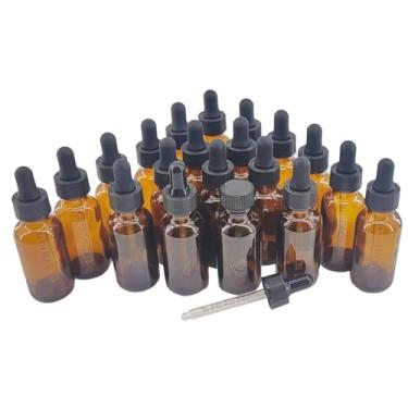 Imagem de 20 frascos conta-gotas de vidro âmbar de 30 ml com pipeta graduada, à prova de vazamento para óleos essenciais, soros e líquidos DIY, embalagens para pequenas empresas e viagens