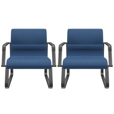 Imagem de Kit 02 Cadeiras de Escritório Recepção Fixa Pés Preto Lev P03 Crepe Azul - Lyam Decor