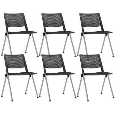 Imagem de Kit 06 Cadeiras Empilhável Fixa Lift F02 Base Aço Cinza Preto - Lyam Decor