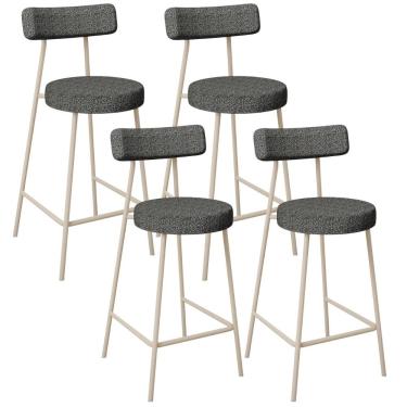 Imagem de Kit 04 Banquetas Baixa Cozinha Sala Jantar Bancada Milão Arena L02 Linho Mescla Chumbo - Lyam Decor