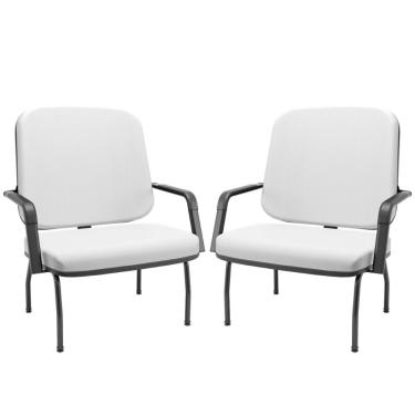 Imagem de Kit 02 Cadeiras de Escritório Recepção com Braço Fixa Preta Magno P03 Vinil Branco - Lyam Decor