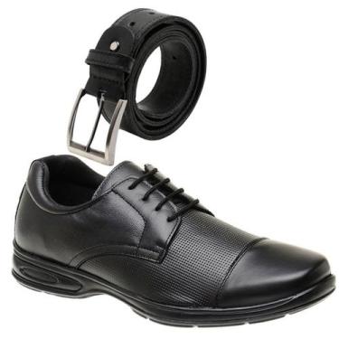 Imagem de Kit Sapato Confort Ortopédico Social De Couro Cinto Largo 100 Couro 50
