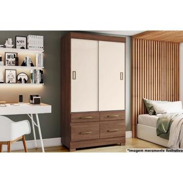 Imagem de Guarda Roupa Solteiro 2 Portas De Correr E 4 Gavetas C- Pés Briz Be25 Castanho-off White - Henn