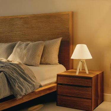 Imagem de Kit 2 Abajur Luminária de Mesa Madeira Quarto Cúpula Para Criado Bivol