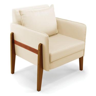Imagem de Poltrona Lana Corino Base De Madeira - D'rossi Cor Bege