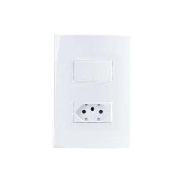 Imagem de Interruptor Simples 10a E Tomada 2p+t 10a Margirius Sleek Com Placa 4x2 Branco Branco
