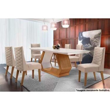 Imagem de Sala De Jantar Completa Alvorada C- Tampo Madeirado C- Vidro 180x90cm E 6 Cadeiras Dafne Imbuia-suede Creme Pérola - Rufato