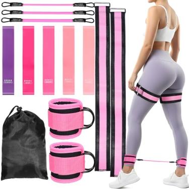 Imagem de YBEATY Conjunto de 8 faixas de resistência, faixas ajustáveis para exercícios no tornozelo com punhos, equipamentos de ginástica em casa com bolsa de transporte para mulheres, levantamento de pernas