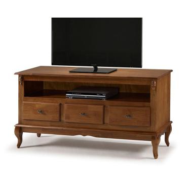 Imagem de Rack 3 Gavetas Nicho e Tampo de Madeira Imbuia Verniz