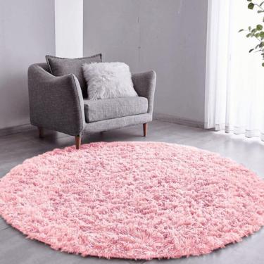 Imagem de Tapete Sala Felpudo Peludo Rosa Bebe Redondo 100 Cm