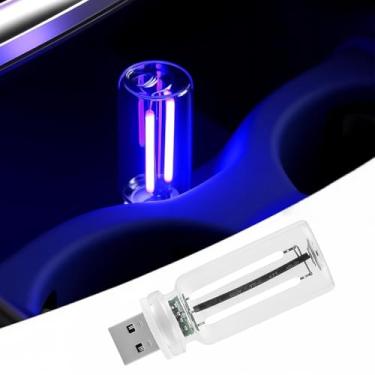 Imagem de Luz LED para interior de carro, lâmpada noturna USB com controle de toque, iluminação ambiente estilo retrô para automóvel, quarto, mesa (luz azul)