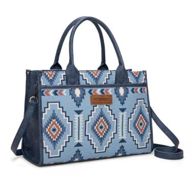 Imagem de Bolsa feminina Wrangler grande com compartimentos para laptop, Jeans azul grande, 13.5" x 9.5" x 6"