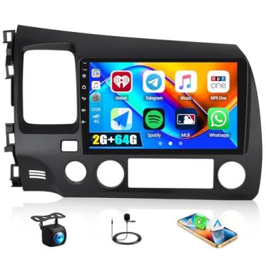 Imagem de Rádio estéreo para carro Android 13 2 + 64 G para Honda Civic 2006-2011 com carplay sem fio Android Auto, rádio automotivo com tela sensível ao toque de 22.9 cm com WiFi GPS Mirror Link Bluetooth EQ