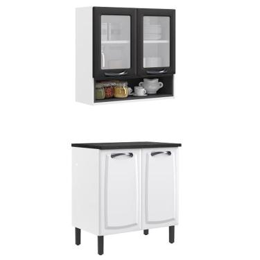 Imagem de Paneleiro Itatiaia em Aço Branco e Grafite 4 Portas 2 Vidros New Premium