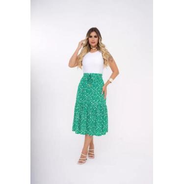 Imagem de Saia Midi Gode Cintura Alta Rodada Moda Evangelica - S14 - CLICK TUDO,