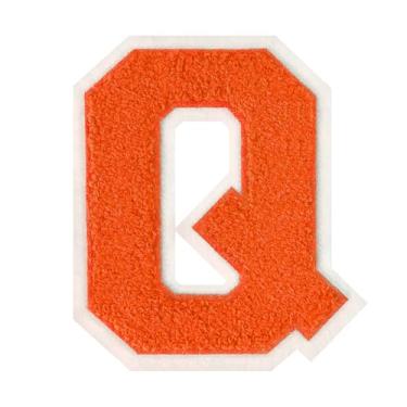 Imagem de 1 PÇ Patch de letra de chenille laranja de 11,4 cm com borda branca – Remendos do alfabeto para roupas, jaquetas, mochilas, chapéus para decoração personalizada, nome personalizado e artesanato. (Q)