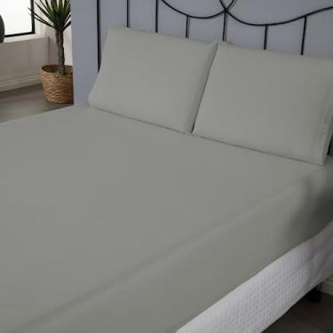 Imagem de Jogo de Lençol Casal Padrão, Percal 180 Fios, 3 Peças, Algodão e Poliéster, com Elástico, 188x138x30cm, 2 Fronhas 70x50cm (Cinza)