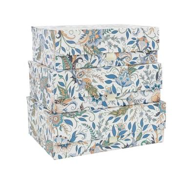 Imagem de MIZFRUZZY Caixas de armazenamento decorativas de 3 peças com tampas, ímã e fita, branco liso, floral, conjunto de caixa de lembrança de papel de papelão, caixa de armazenamento de fotos para memória