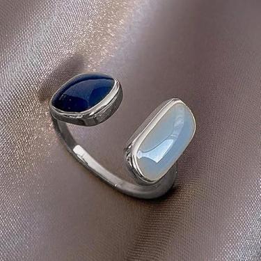 Imagem de Elegante anel de anel aberto ajustável esmaltado azul, joia empilhável minimalista para mulheres, anel delicado artístico diário, uso para todas as estações para namorada e amigas, Metal, Sem pedra