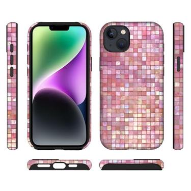Imagem de ilikediy Capa híbrida para iPhone 13/14 de 2 camadas rígidas de silicone com padrão de proteção - Mosaico rosa