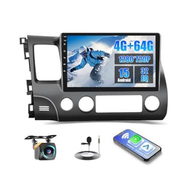 Imagem de [4+64G] Android 15 estéreo automotivo para Honda Civic 2006-2011 com carro sem fio CarPlay Android Auto, rádio automotivo com tela sensível ao toque de 10 polegadas para Civic com GPS, WiFi, 32EQ, UI