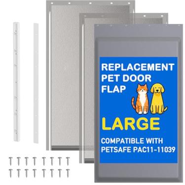 Imagem de Aba isolada de substituição de porta de cachorro com 3 abas com braçadeira, placa traseira, parafusos – compatível com porta grande de alumínio PetSafe Extreme Weather, PAC11-11039 27 x 42 cm