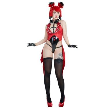 Imagem de Mobbunny Conjunto de cosplay feminino de Halloween Demônio Derivado Sexy Preto Vermelho Oco Body e Luvas