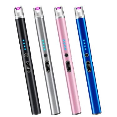 Imagem de Luxgaze Pacote com 4 velas isqueiro elétrico recarregável arco à prova de vento isqueiro de plasma longo USB isqueiros sem chamas velas churrasqueira