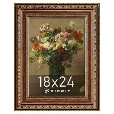 Imagem de Picrit Moldura de pôster de bronze dourado 45 x 61 cm com borda ornamentada de 6 cm de largura - estilo vitoriano antigo para montagem em parede e arte de galeria, 1 pacote