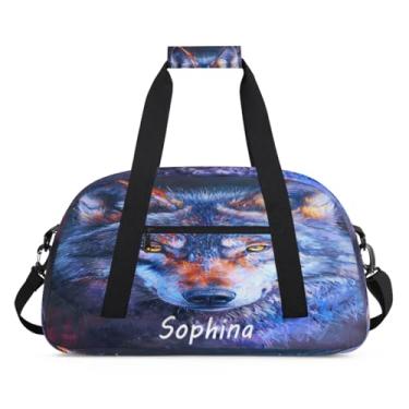 Imagem de Bolsa esportiva personalizada, animal, lobo, galáxia, universo com nome, bolsa de dormir personalizada, bolsa de fim de semana, bolsa de treino para dança, balé, academia, ginástica, mala, viagem