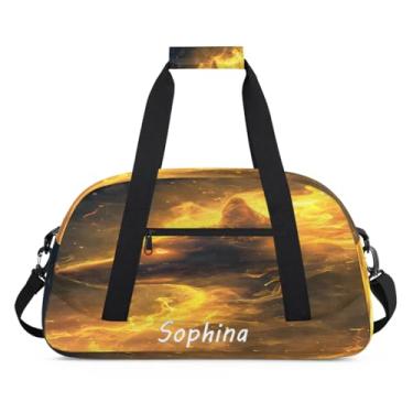 Imagem de Bolsa esportiva personalizada, animal, lobo, galáxia, universo com nome, bolsa de dormir personalizada, bolsa de fim de semana, bolsa de treino para dança, balé, academia, ginástica, mala, viagem