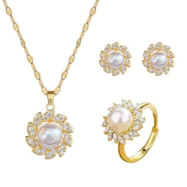 Imagem de coadipress Conjunto de brincos de colar de flores de cerejeira rosa para mulheres, brincos de flor de cerejeira delicados, colares florais para festa de formatura, noiva, joias de casamento, Large