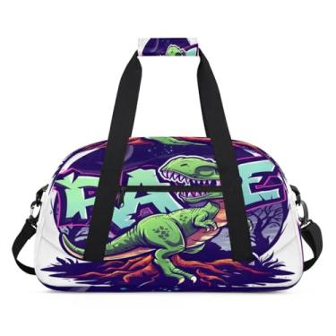 Imagem de Bolsa esportiva dinossauro palavra rave legal tamanho grande impermeável durável bolsa de noite bolsa de dormir bolsa de fim de semana bolsa de treino para dança, balé, academia, ginástica, mala de