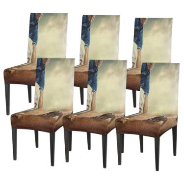 Imagem de hongjinglin Conjunto de 6 capas elásticas para cadeira de sala de jantar, conjunto de 6 capas protetoras de assento de cadeira, esportes, beisebol, jogos, laváveis, para cozinha, casa, hotel, banquete