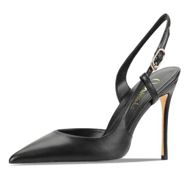 Imagem de Qunvngutui Sandália feminina sexy de bico fino com boca de flor, tira única, boca rasa, salto alto e tira no tornozelo, casual, festa, banquete, Poliuretano preto, 41