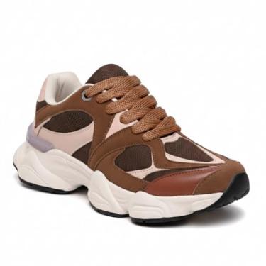 Imagem de Tênis Feminino Plataforma Chunky Casual Esportivo Leve Confortável Antiderrapante para Caminhada Academia e Dia a Dia (Marrom, BR, Adulto, Numérico, 34)