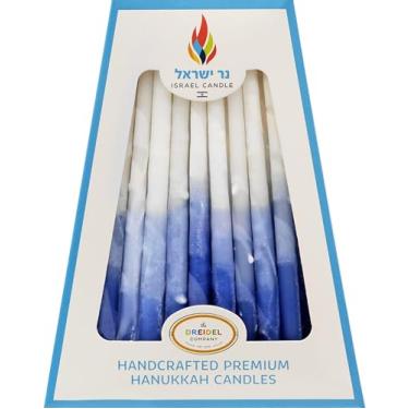 Imagem de Velas de Hanukkah, 45 velas Chanuka, azul fosco decorativo, azul claro, branco - Feito à mão em Israel (pacote com 2)
