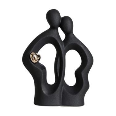 Imagem de Generic Estatueta de Casal de Amantes, Escultura Abstrata em Cerâmica, Ornamento para Mesa de Escritório, Centro de Mesa e Decoração de Casa, Preto