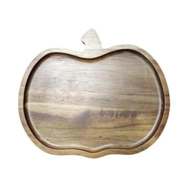 Imagem de Generic Bandeja de madeira para servir, prato de madeira com formato irregular, travessa rústica para alimentos, prato para frutas secas, legumes, café, Formato de Abóbora