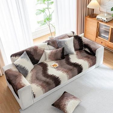 Imagem de HGTRH Capas para sofás grandes 1 2 3 4 lugares com Cheslong, capas universais de assento de sofá secional pelúcia processo de tingimento gradiente preto 110 * 210