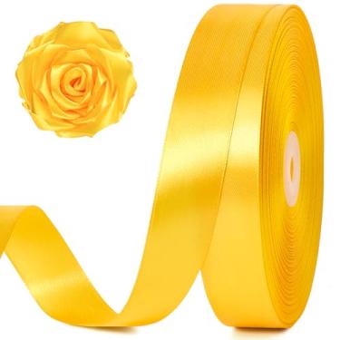 Imagem de Jutieuo Fita de cetim amarela de 100 metros de 2,5 cm, fita de tecido de artesanato sólido para embrulho de presente de Natal, fabricação de laços, buquê de flores, decoração de festa de casamento