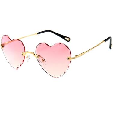 Imagem de Breaksun Óculos de sol de coração sem aro para mulheres, meninas, modernos, em forma de coração, lindos óculos de sol, Dégradé rosa, MM