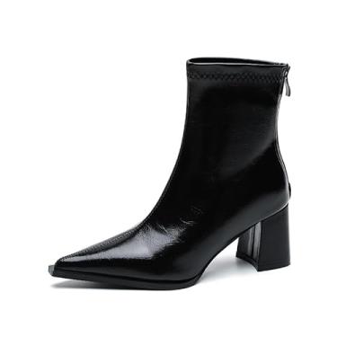 Imagem de Primavera Outono 2025 Nova Versátil Feminina Elegante Botas Rústicas Salto Grosso Bico Fino Botas Moda Outono e Inverno 532-1 (Preto, Adulto, Feminino, 9, Digital, Sistema de Calçado dos EUA, Médio