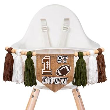 Imagem de Raoformi Faixa de futebol para cadeira alta para bebês - guirlanda de borla de primeiro ano, rugby de serapilheira para decoração de festa de 1º aniversário, adereço de fotografia de futebol