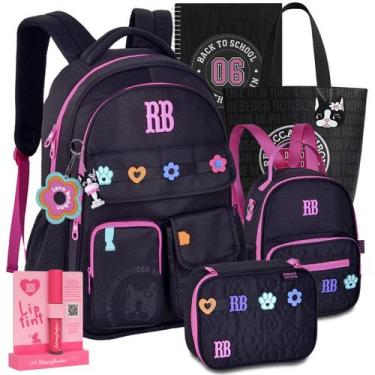 Imagem de Kit Mochila Rb Rebecca Bonbon Lancheira Estojo Lançamento, Preto