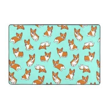 Imagem de ZERAOKE Corgi tapetes fofos para área de cachorro de 5 x 9 m, tapetes de boas-vindas para entrada, tapetes absorventes antiderrapantes para quarto, lavável, felpudo, macio, tapete de porta para